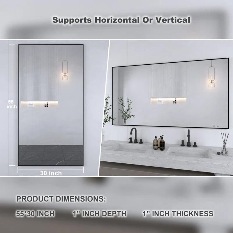 55" x 30" Lesamuel Wall Mounted Vanity Mirror w/ Aluminum Frame for Bedroom, Entryway, Living Room