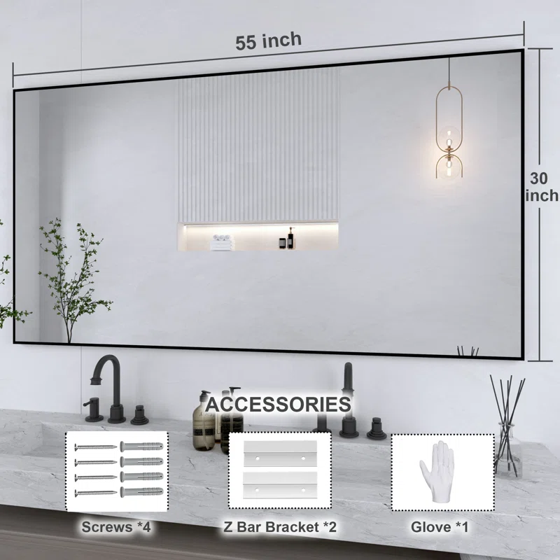 55" x 30" Lesamuel Wall Mounted Vanity Mirror w/ Aluminum Frame for Bedroom, Entryway, Living Room