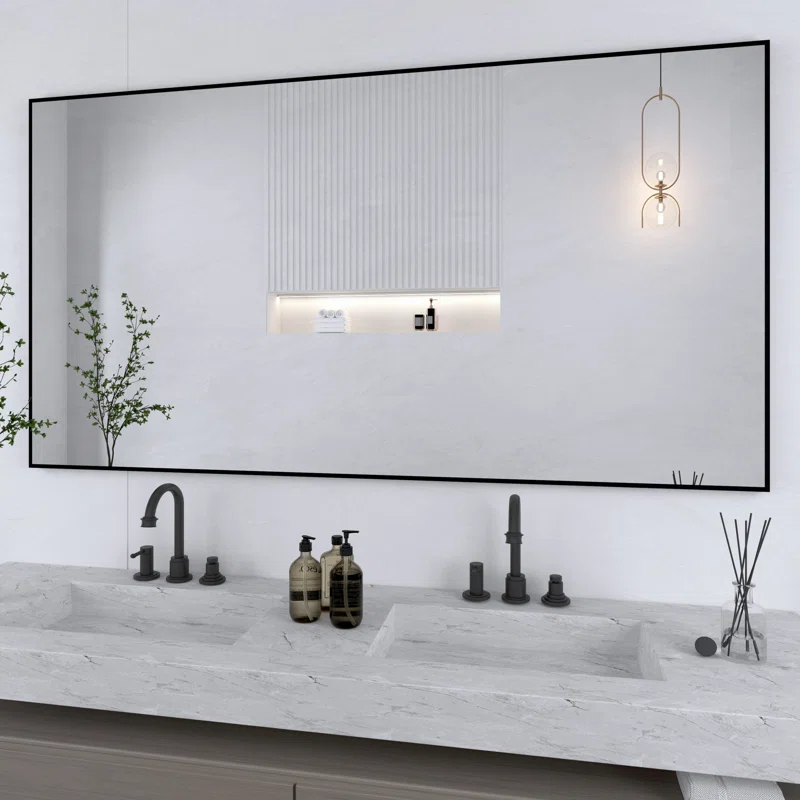 55" x 30" Lesamuel Wall Mounted Vanity Mirror w/ Aluminum Frame for Bedroom, Entryway, Living Room