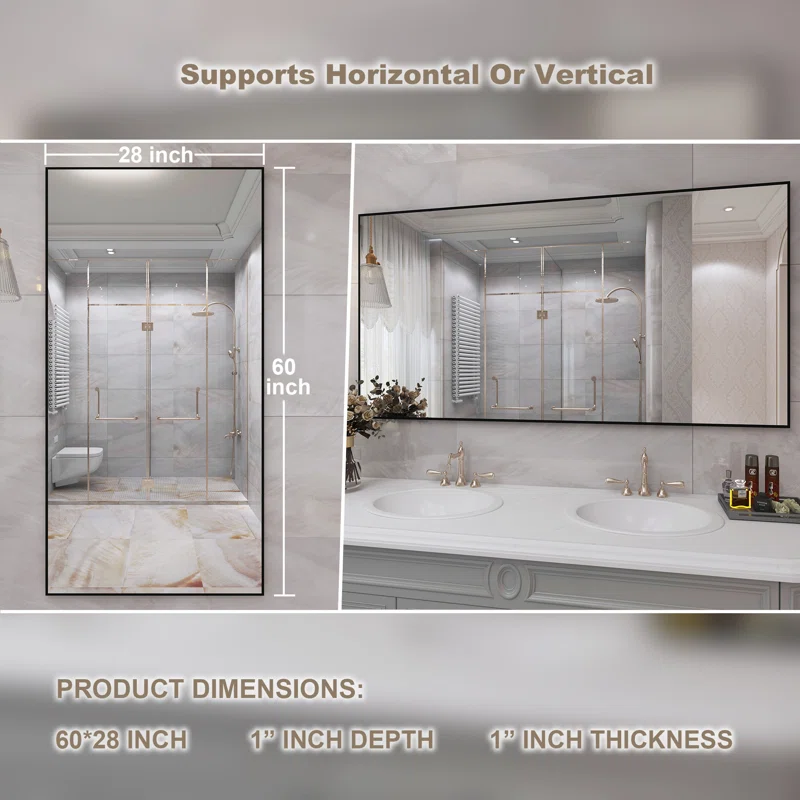 60" x 28" Lesamuel Wall Mounted Vanity Mirror w/ Aluminum Frame for Bedroom, Entryway, Living Room