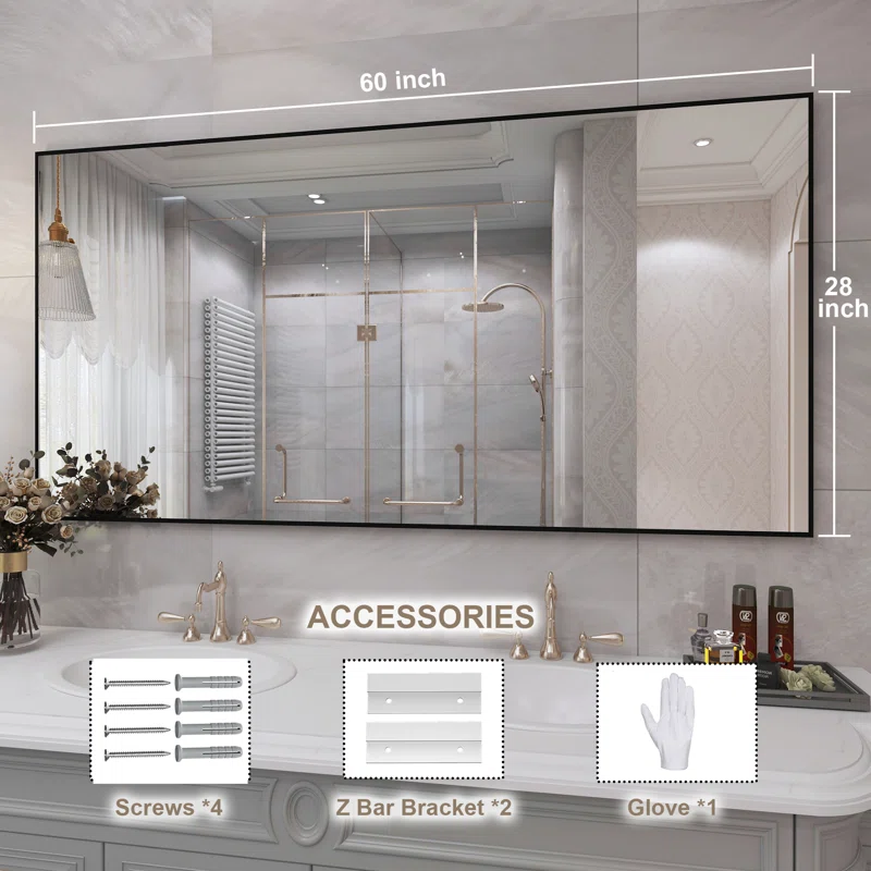 60" x 28" Lesamuel Wall Mounted Vanity Mirror w/ Aluminum Frame for Bedroom, Entryway, Living Room