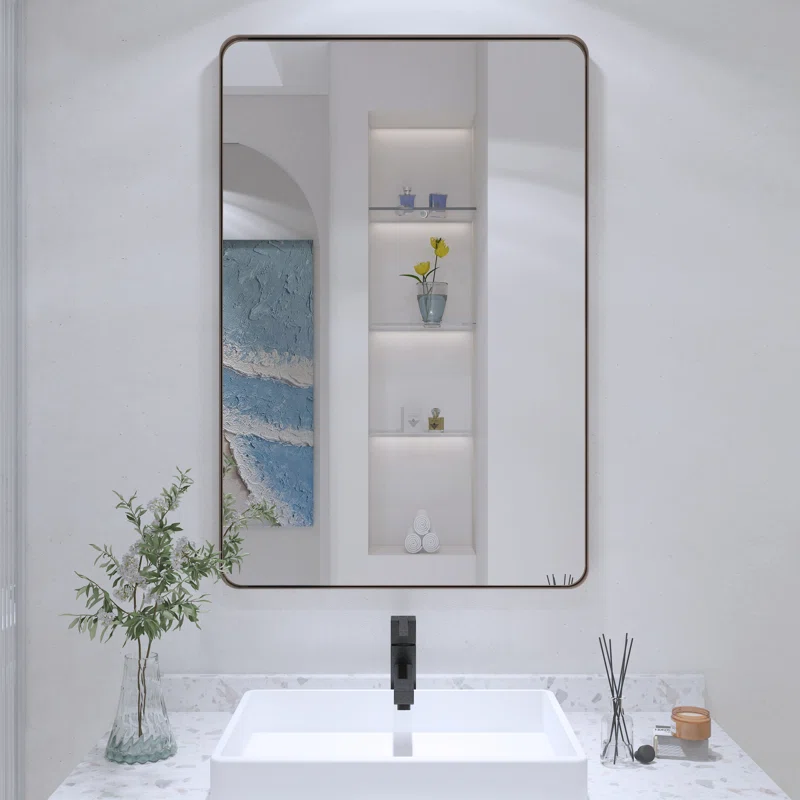 24" x 36" Filleted Corner Wall Mounted Mirror, Bathroom Mirror, Vanity Wall Mirror With Aluminum Frame