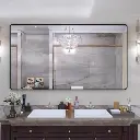 72" x 40" Black Filleted Corner Wall Mounted Mirror, Bathroom Mirror, Vanity Wall Mirror With Metal Frame