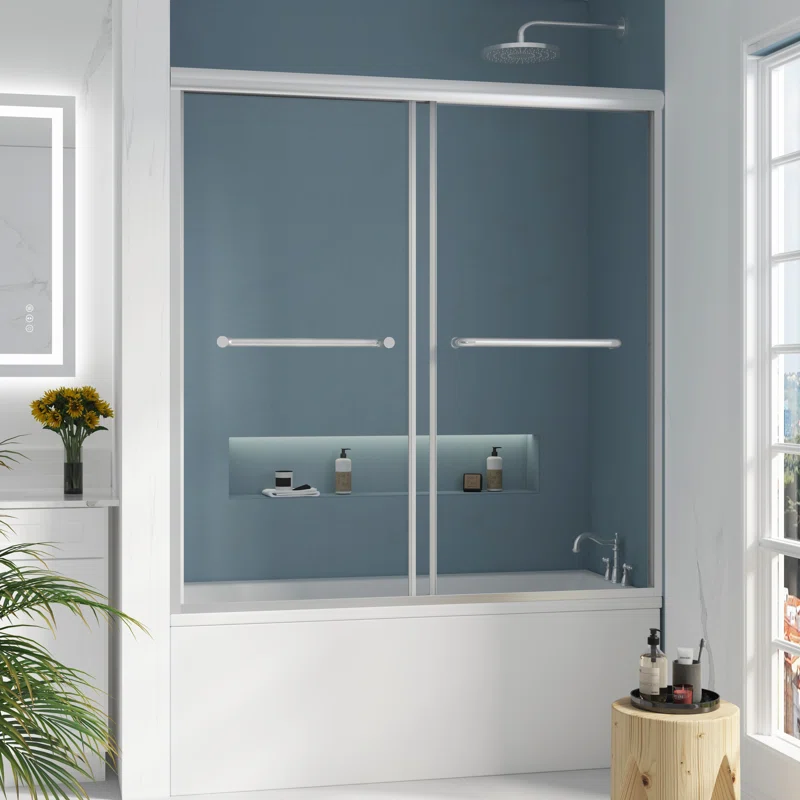 60" W x 62" H Double Sliding Tub Door with Clear Tempered Glass