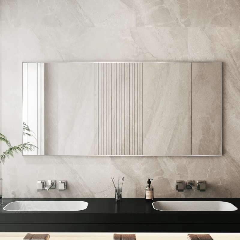 60" x 28"Silver Vanity Wall Mirror With Aluminum Frame,Bathroom Mirror