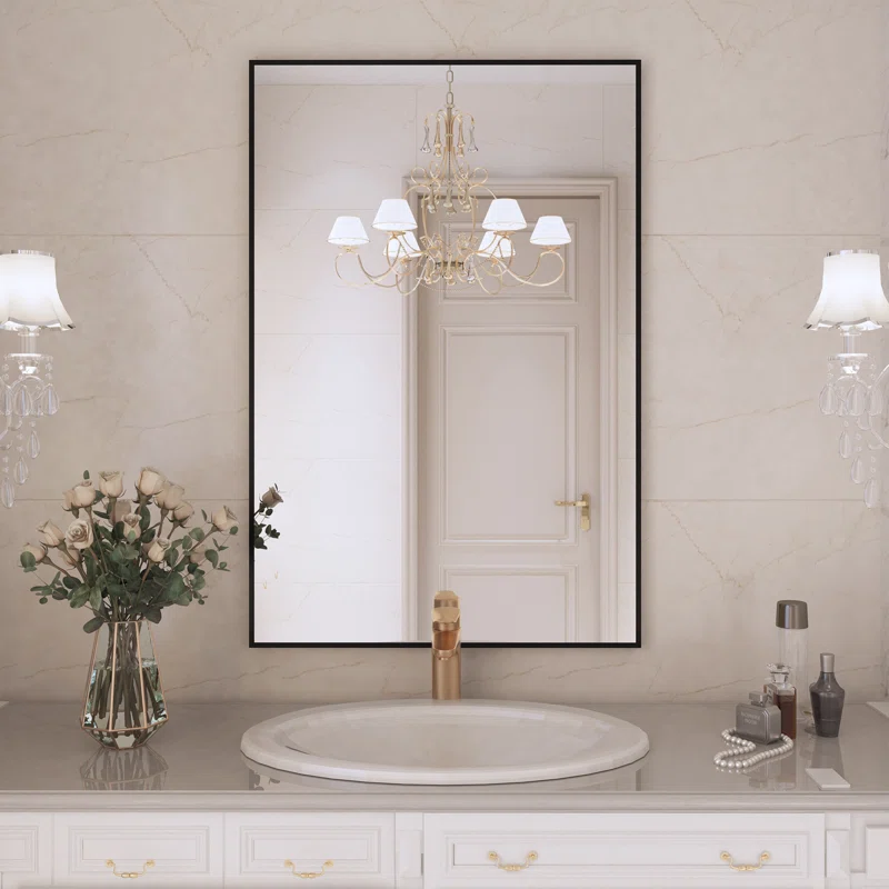 24" x 36" Black Vanity Wall Mirror With Aluminum Frame,Bathroom Mirror