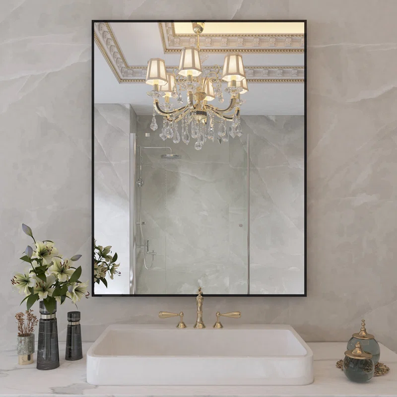 28" x 36" Black Vanity Wall Mirror With Aluminum Frame,Bathroom Mirror