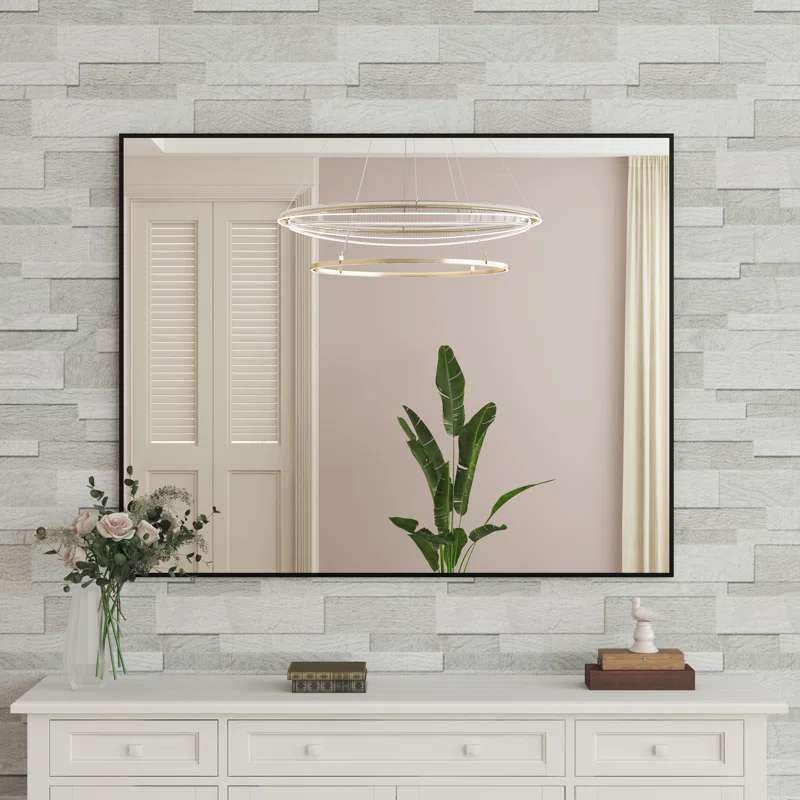 40" x 32" Black Vanity Wall Mirror With Aluminum Frame,Bathroom Mirror