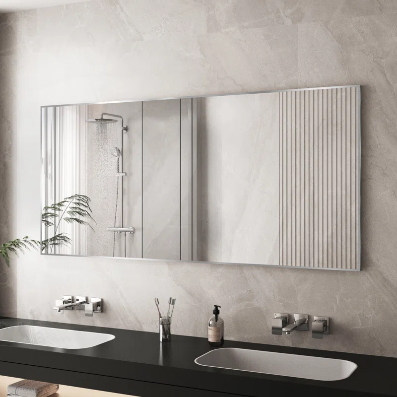 60" x 28" Black Vanity Wall Mirror With Aluminum Frame,Bathroom Mirror