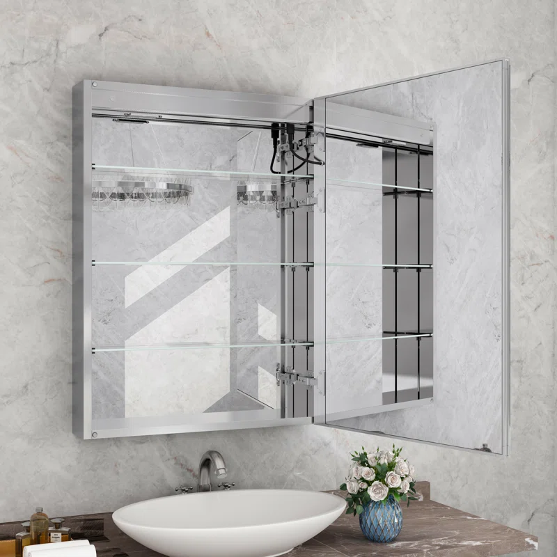 Hartli 24"W* 32"H Recessed or Surface Mount LED Medicine Cabinet Mirror with Dimmable Light & Socket