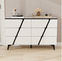 47"W Storage Cabinet with 6 Drawers, Wood Buffet Sideboard, Large Cupboard with Diagonal Stripes