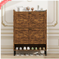 Flamed Wood 2-Turn Patchwork Framed Shoe Cabinet