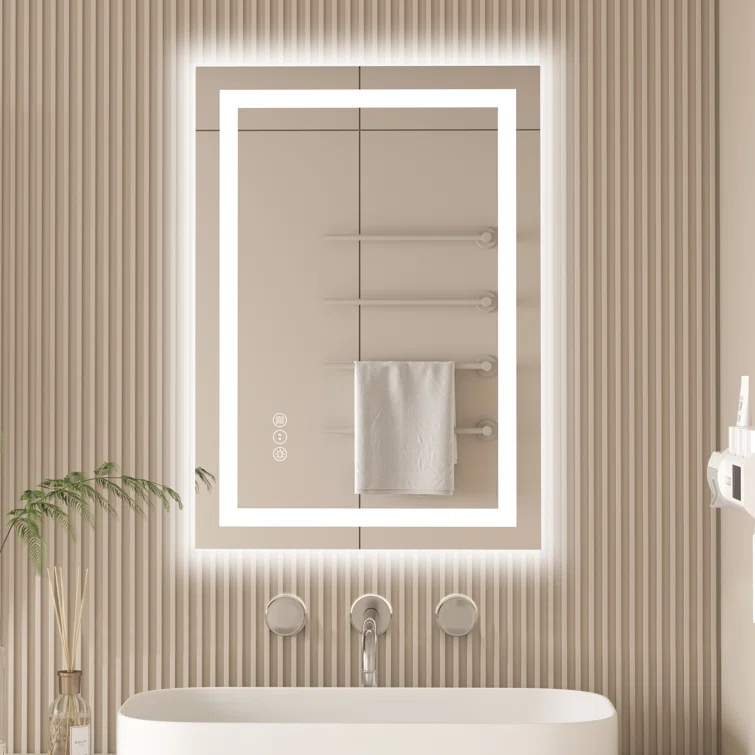 28" x 20" Tempered Glass Frameless LED Bathroom Mirror with Front and Backlight