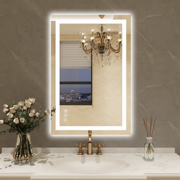 36" x 24" Tempered Glass,Frameless, Anti-Fog, Dimmable, Backlit + Front Lit LED Vanity Mirror 