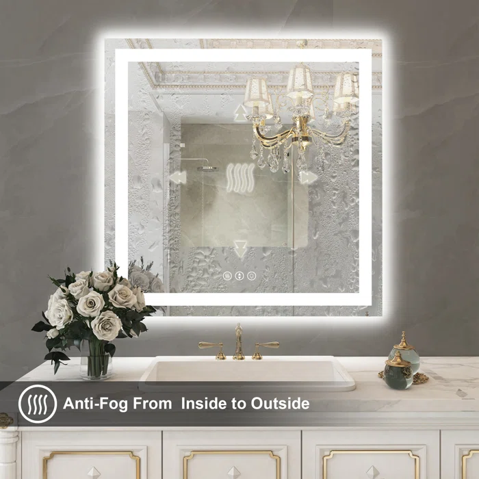 36" x 36" Tempered Glass,Frameless, Anti-Fog, Dimmable, Backlit + Front Lit LED Vanity Mirror 