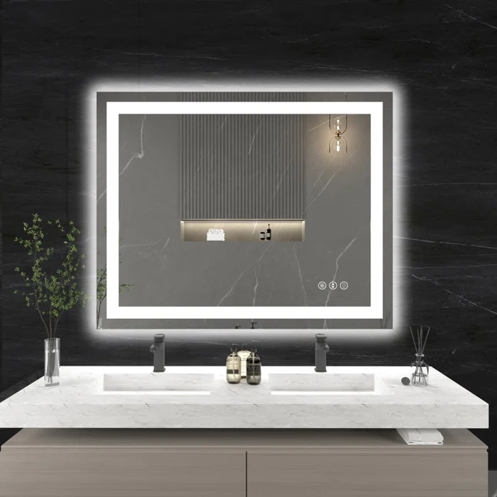 40''x32'' Tempered Glass,Frameless, Anti-Fog, Dimmable, Backlit + Front Lit LED Vanity Mirror 