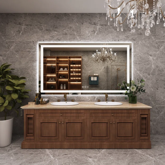 60''x36'' Tempered Glass,Frameless, Anti-Fog, Dimmable, Backlit + Front Lit LED Vanity Mirror 