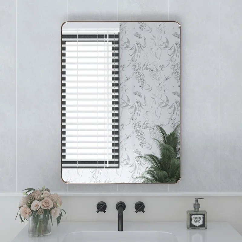 22" x 30" Filleted Corner Wall Mounted Mirror, Bathroom Mirror, Vanity Wall Mirror With Aluminum Frame