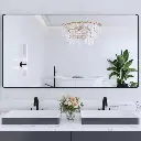 55" x 30" Black Filleted Corner Wall Mounted Mirror, Bathroom Mirror, Vanity Wall Mirror With Metal Frame 