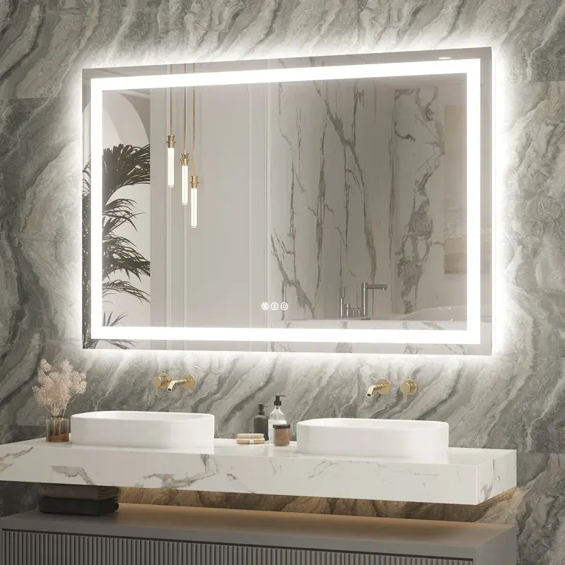 60''x40'' Tempered Glass,Frameless, Anti-Fog, Dimmable, Backlit + Front Lit LED Vanity Mirror  