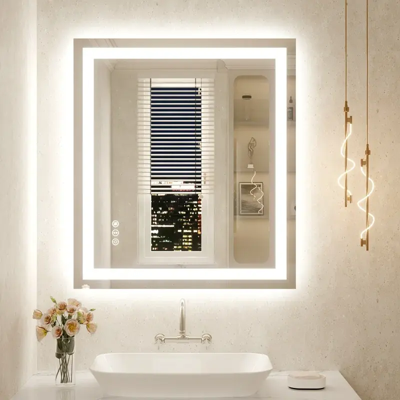 36''x32'’Tempered Glass Frameless LED Bathroom Mirror with Front and Backlight