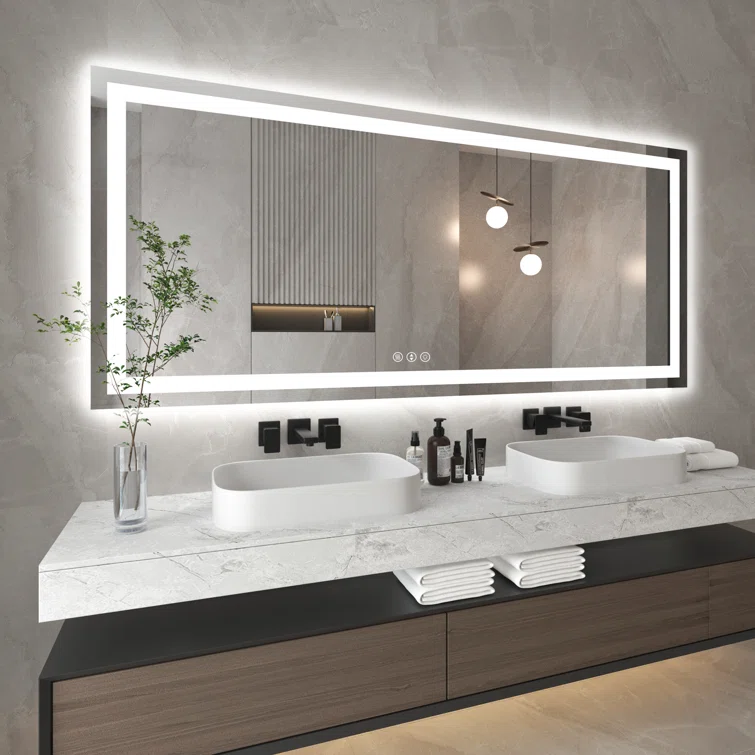 72''x32’Tempered Glass Frameless LED Bathroom Mirror with Front and Backlight