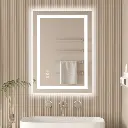 28" x 20" Tempered Glass Frameless LED Bathroom Mirror with Front and Backlight
