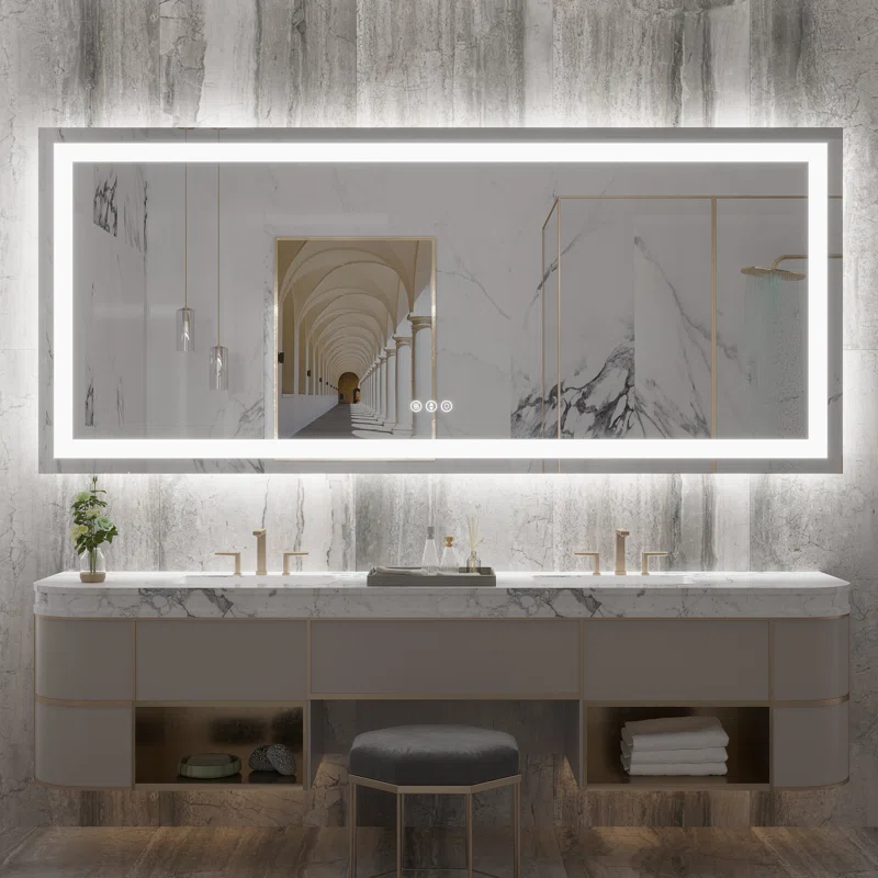 88" x 38" Tempered Glass Frameless LED Bathroom Mirror with Front and Backlight 