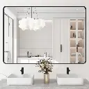 48" x 36" Black Filleted Corner Wall Mounted Mirror, Bathroom Mirror, Vanity Wall Mirror With Metal Frame 